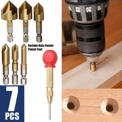 6Pcs Woodworking Countersink Drill Bits with Automatic Center Punch Tool Set