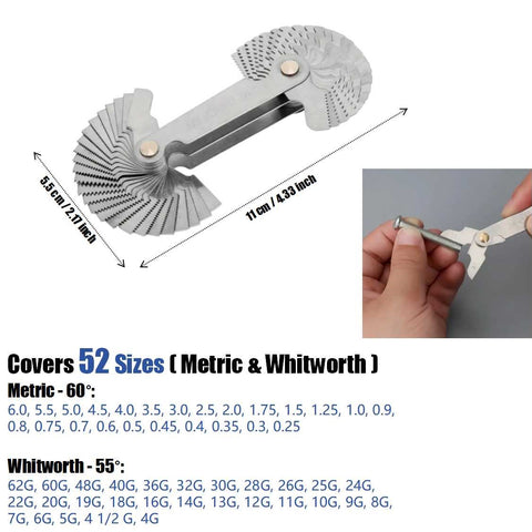 52pcs Screw Thread Pitch Cutting Gauge Tool Thread Measuring Gage