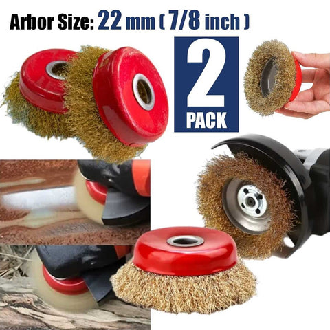 2Pcs 3Inch Steel Wire Brush Cup Disc Angle Grinder 7/8 inch Rust Stripping Tools