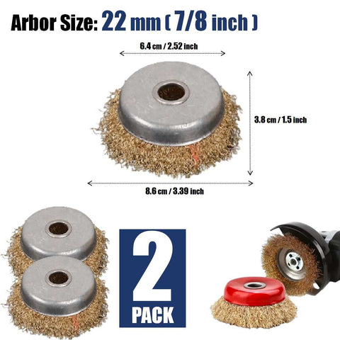 2Pcs 3Inch Steel Wire Brush Cup Disc Angle Grinder 7/8 inch Rust Stripping Tools
