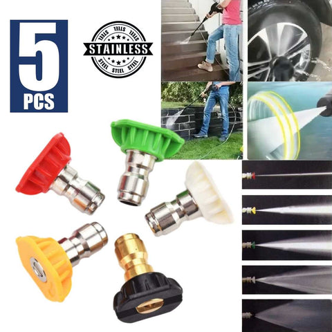 5Pcs Pressure Washer Spray Nozzle Tips Multiple Degrees 1/4 inch