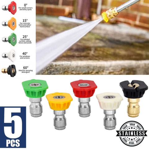 5Pcs Pressure Washer Spray Nozzle Tips Multiple Degrees 1/4 inch