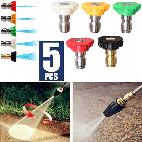 5Pcs Pressure Washer Spray Nozzle Tips Multiple Degrees 1/4 inch
