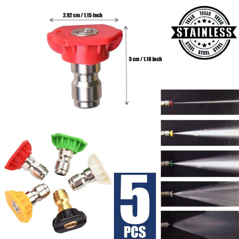 5Pcs Pressure Washer Spray Nozzle Tips Multiple Degrees 1/4 inch