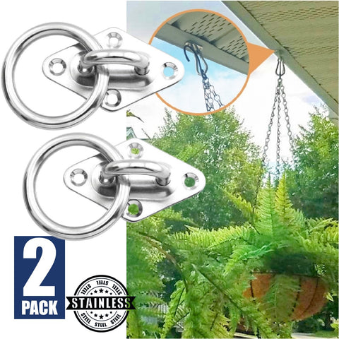 2Pcs Eye Plate Hooks Ring Ceiling Hooks Marine Hardware Hooks Sun Shade Sail Fixing 2 Pcs Diamond with Ring