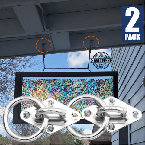 2Pcs Eye Plate Hooks Ring Ceiling Hooks Marine Hardware Hooks Sun Shade Sail Fixing 2 Pcs Diamond with Ring