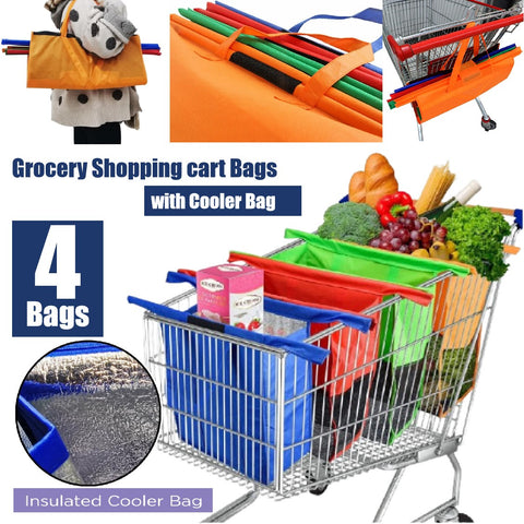 4Packs Trolley Bags Reusable Grocery Shopping cart Bags Cooler Bag