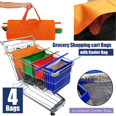 4Packs Trolley Bags Reusable Grocery Shopping cart Bags Cooler Bag