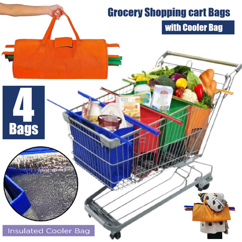 4Packs Trolley Bags Reusable Grocery Shopping cart Bags Cooler Bag