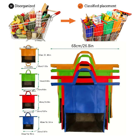 4Packs Trolley Bags Reusable Grocery Shopping cart Bags Cooler Bag