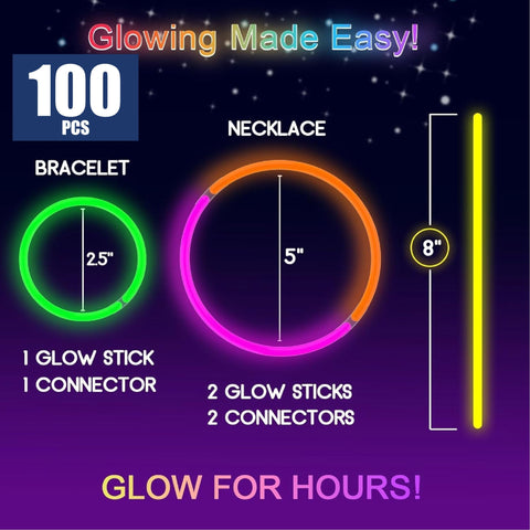 100Pcs Glow Sticks Bulk Party Pack- Ultra Bright Neon Party Supplies