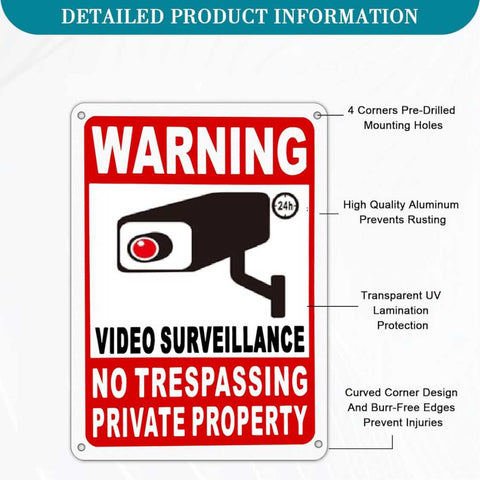 24 Hour Video Surveillance  No Trespassing Warning Sign Security Camera Sign 408