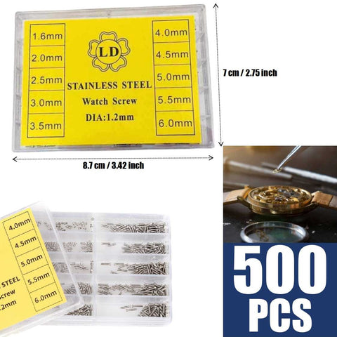 500Pcs Mini Screw kit Assorted 1.6-6mm Watch Eyeglasses Electronics Repair Tools