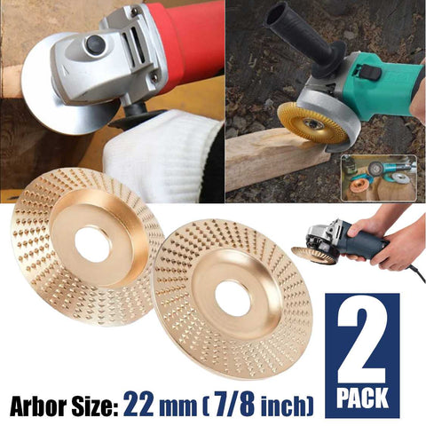 2Pcs Angle Grinder Tungsten Carbon Steel Wood Carving Disc Set with 7/8" Arbor Gold