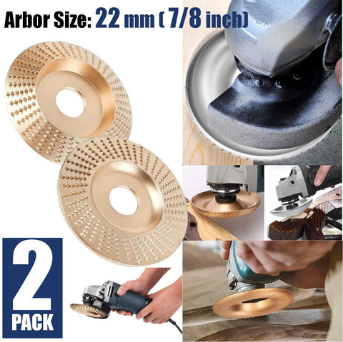 2Pcs Angle Grinder Tungsten Carbon Steel Wood Carving Disc Set with 7/8" Arbor Gold