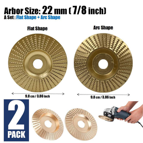 2Pcs Angle Grinder Tungsten Carbon Steel Wood Carving Disc Set with 7/8" Arbor Gold