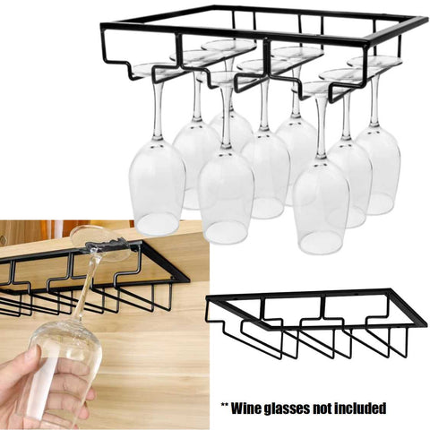 Metal Wine Glass Holder 3 Rows Under Shelf Kitchen Cabinet Stemware Rack