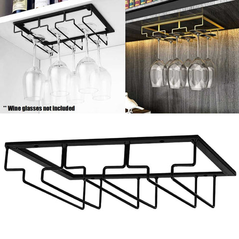 Metal Wine Glass Holder 3 Rows Under Shelf Kitchen Cabinet Stemware Rack