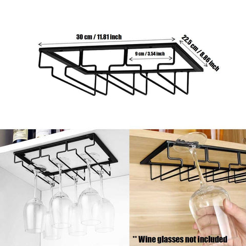 Metal Wine Glass Holder 3 Rows Under Shelf Kitchen Cabinet Stemware Rack