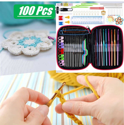 100Pcs Crochet Hooks Set in Case Ergonomic Grip Weave Needles Accessories Kit