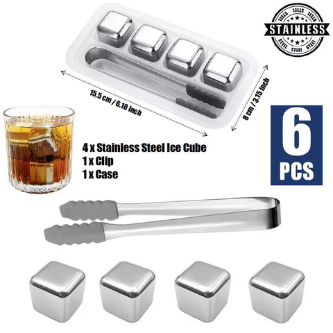 4Pcs Ice Cubes Whiskey Stones Chilling Metal Stones for Scotch Bourbon Whiskey