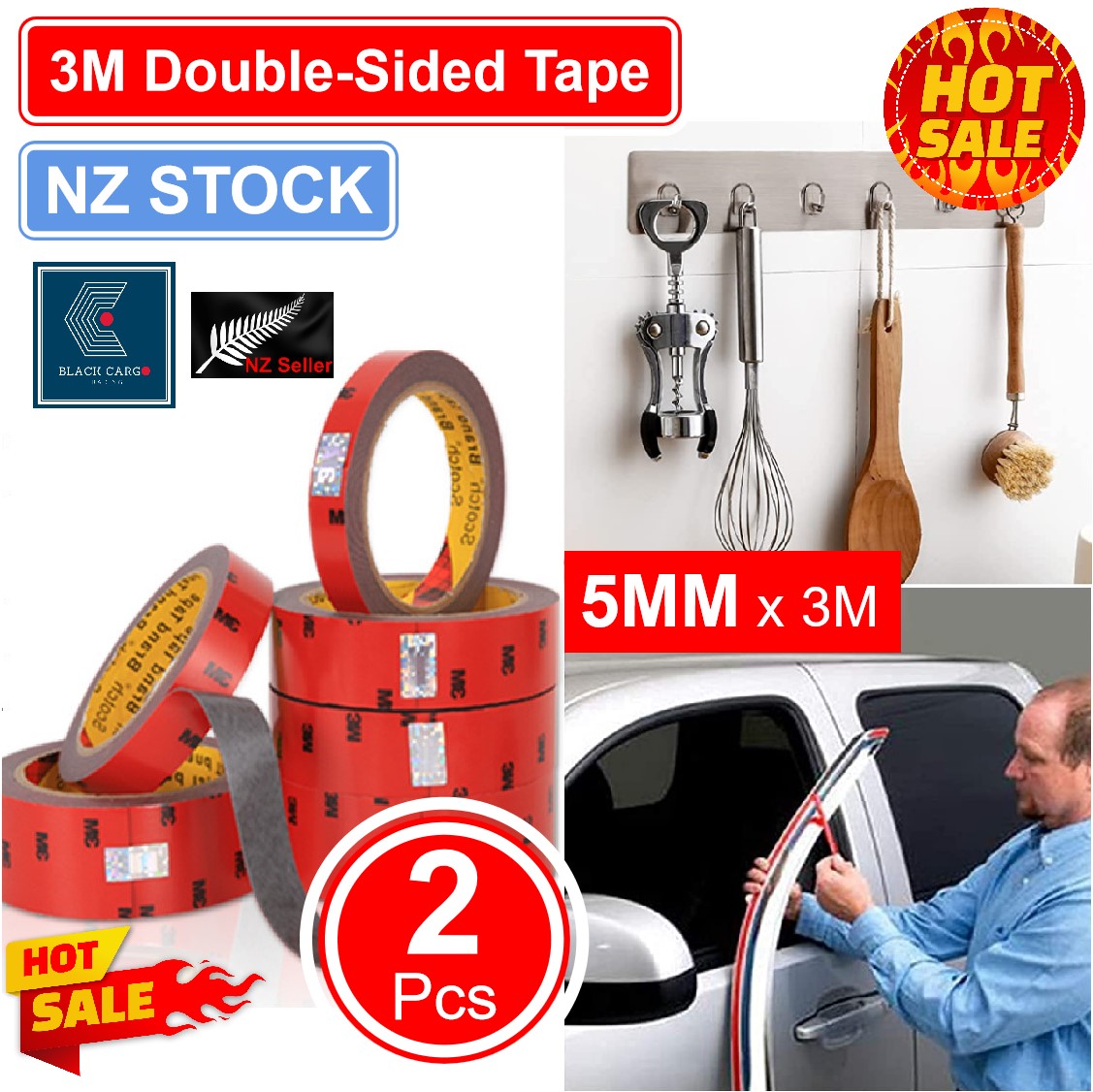 3M Double-Sided Tape 5mm x 3meter 2Pcs - Referdeal