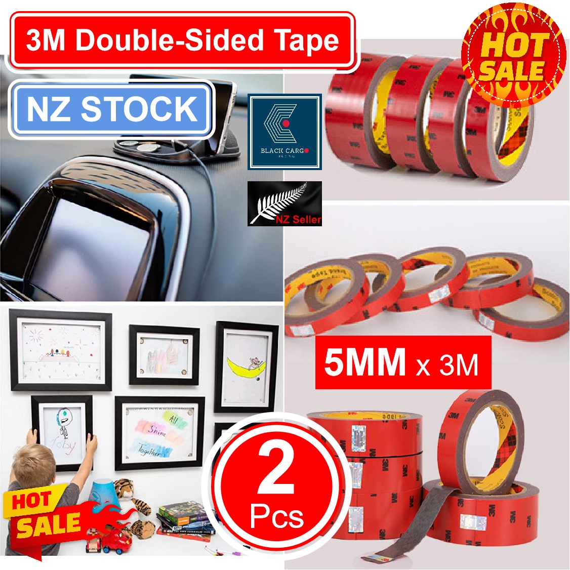 3M Double-Sided Tape 5mm x 3meter 2Pcs - Referdeal