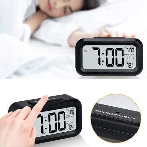 LED Auto Back Light Display Digital Alarm Clock Nightlight -Black