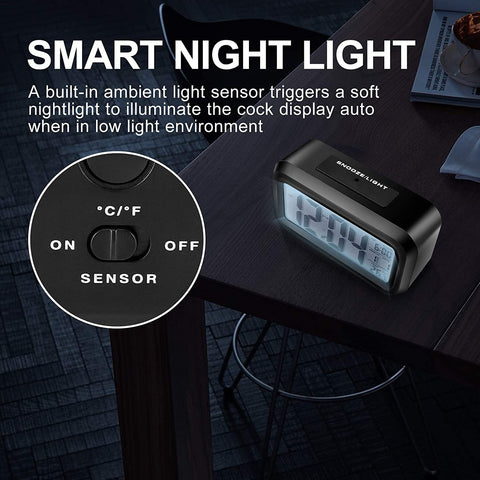 LED Auto Back Light Display Digital Alarm Clock Nightlight -Black