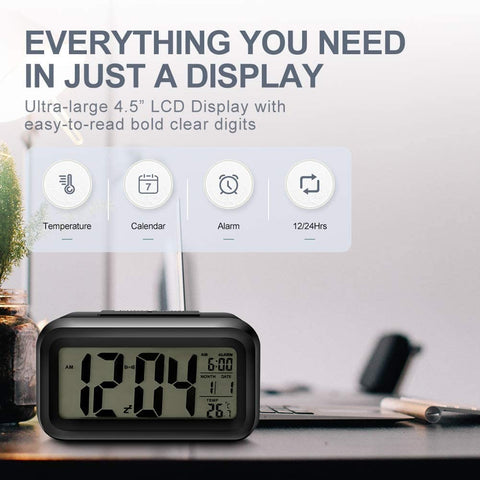 LED Auto Back Light Display Digital Alarm Clock Nightlight -Black