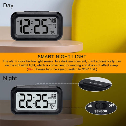 LED Auto Back Light Display Digital Alarm Clock Nightlight -Black