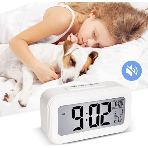 LED Auto Back Light Display Digital Alarm Clock Nightlight - White