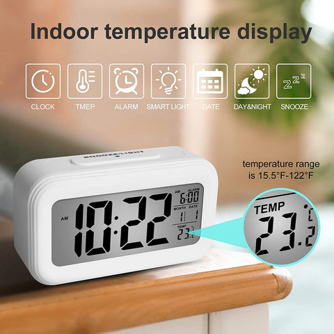 LED Auto Back Light Display Digital Alarm Clock Nightlight - White