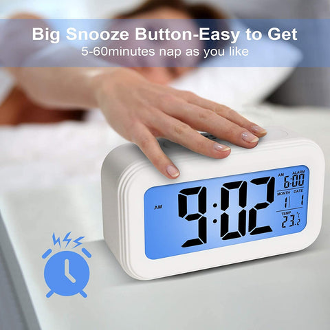 LED Auto Back Light Display Digital Alarm Clock Nightlight - White