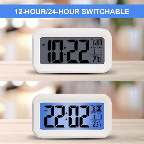 LED Auto Back Light Display Digital Alarm Clock Nightlight - White