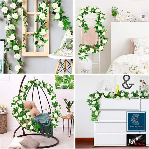 Artificial White Rose Vine Garland Silk Flowers String Home Party Wedding Decoration - Referdeal