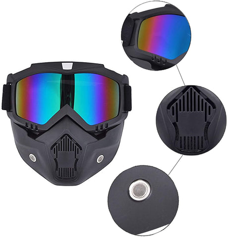 Motorcycle Goggles Mask Detachable Face Mask ATV Dirt Bike Goggle -BLUE