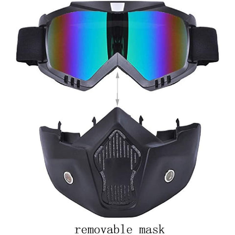 Motorcycle Goggles Mask Detachable Face Mask ATV Dirt Bike Goggle -BLUE