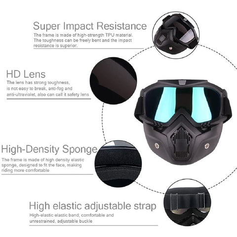 Motorcycle Goggles Mask Detachable Face Mask ATV Dirt Bike Goggle - Orange