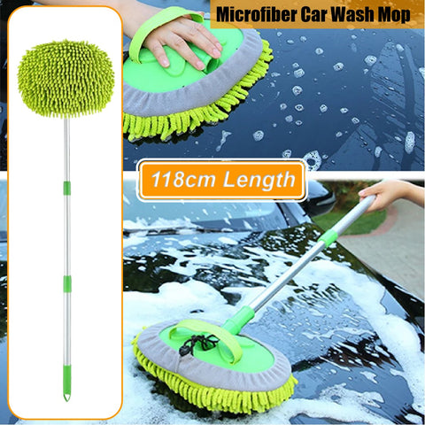 Car Wash Mop Microfiber Car Wash Brush Dust Cleaning 180 Rotation Long Handle