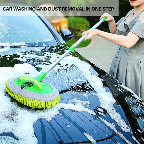 Car Wash Mop Microfiber Car Wash Brush Dust Cleaning 180 Rotation Long Handle