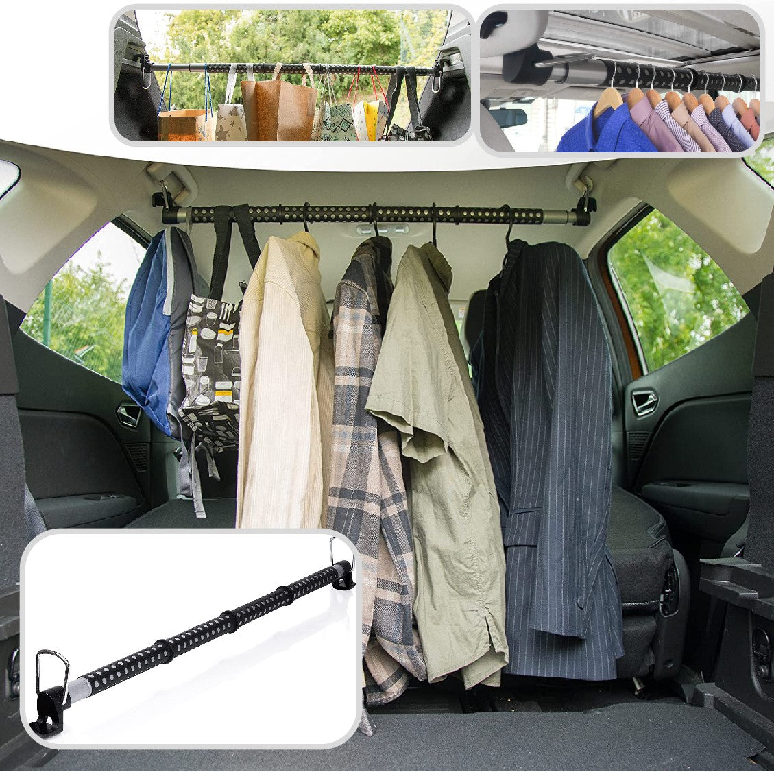Clothes Auto Rack Adjustable Vehicle Clothing Rack Bar - Portable Garment Rack for Travel ...