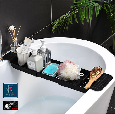 Premium Expandable Bathtub Caddy Tray Bathroom Shelf Organizer Rack-Black