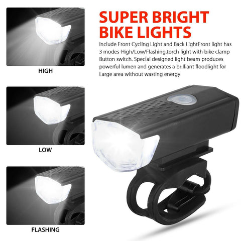 Ultra Bright Rechargeable Bike Light Set Bicycle Front Headlight Back Taillight