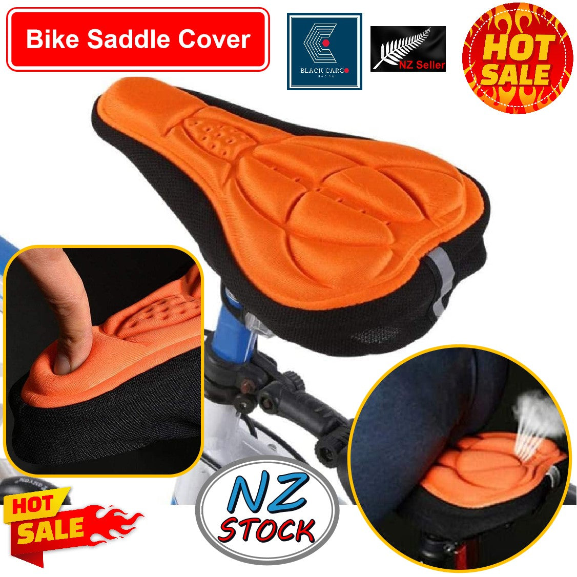 Bike Seat Cushion Saddle Cover 3D Memory Foam Orange - Referdeal