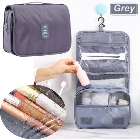 Large Makeup Bag with Hook Cosmetics Bag Travel Toiletries Bag Wash Bag - Grey