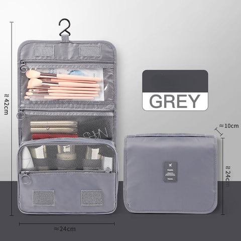 Large Makeup Bag with Hook Cosmetics Bag Travel Toiletries Bag Wash Bag - Grey