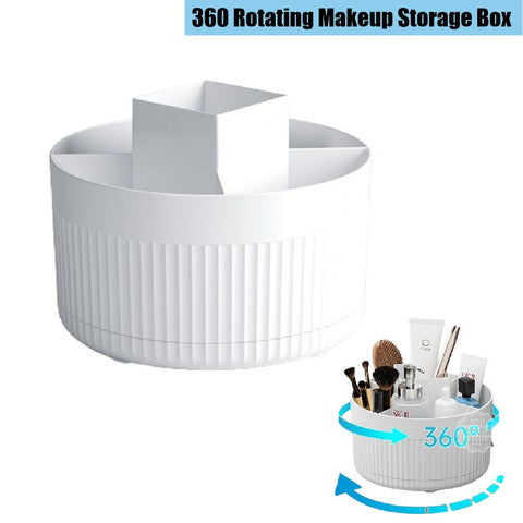 360 Rotating Makeup Brush Holder Desk Organizer Cosmetic Storage Box - White