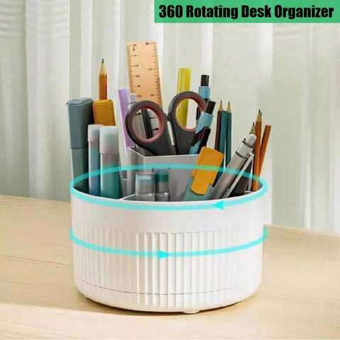 360 Rotating Makeup Brush Holder Desk Organizer Cosmetic Storage Box - White