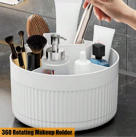 360 Rotating Makeup Brush Holder Desk Organizer Cosmetic Storage Box - White